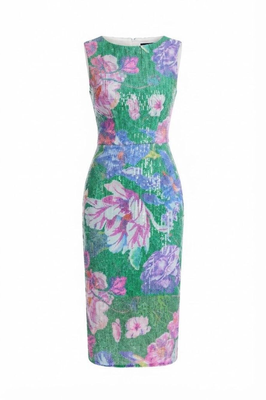 Dress the Population Claudette Floral-Print Sleeveless Bodycon Sequin Midi Dress - Picture 1 of 7